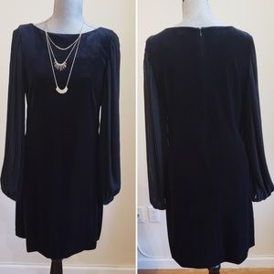 Black Velvet Dress with sheer accordion sleeves